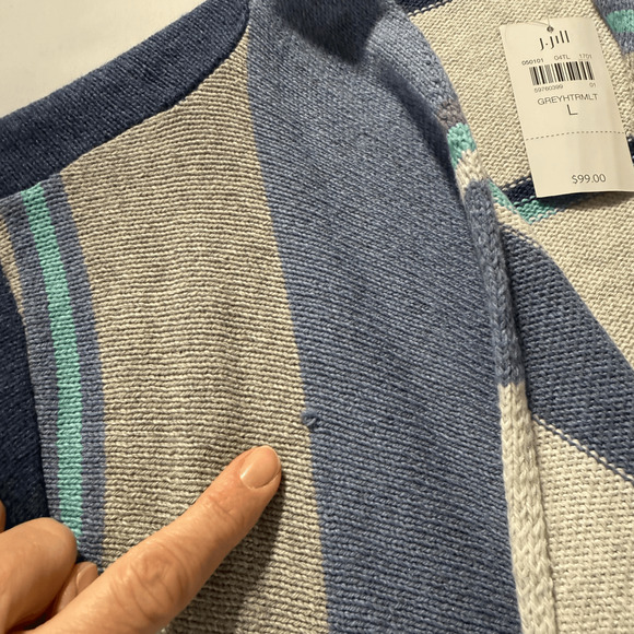 J. Jill Womens Cardigan Sweater Size L Long Line Stripes Blue NWT Coastal - Picture 7 of 9